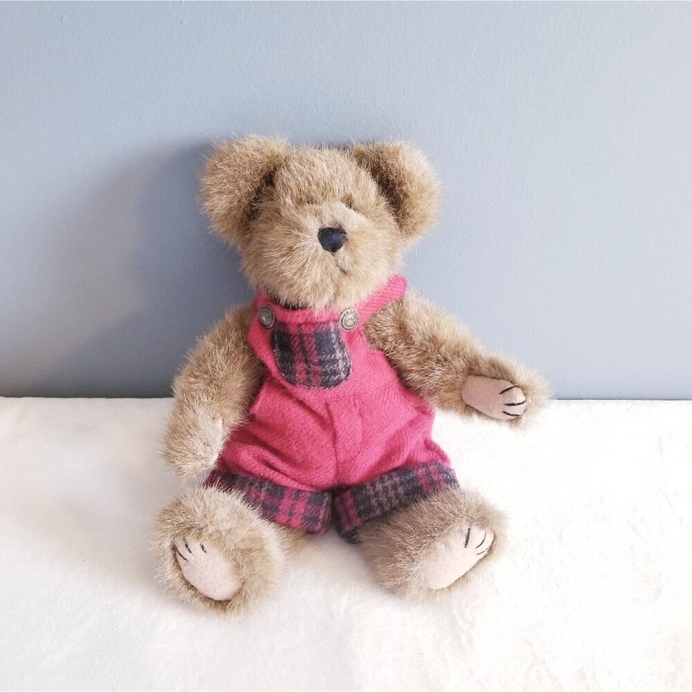 Vintage 2001 10" Boyds Bear JOEL D. BEARSLY Teddy Bear Red Plaid Overalls 919810